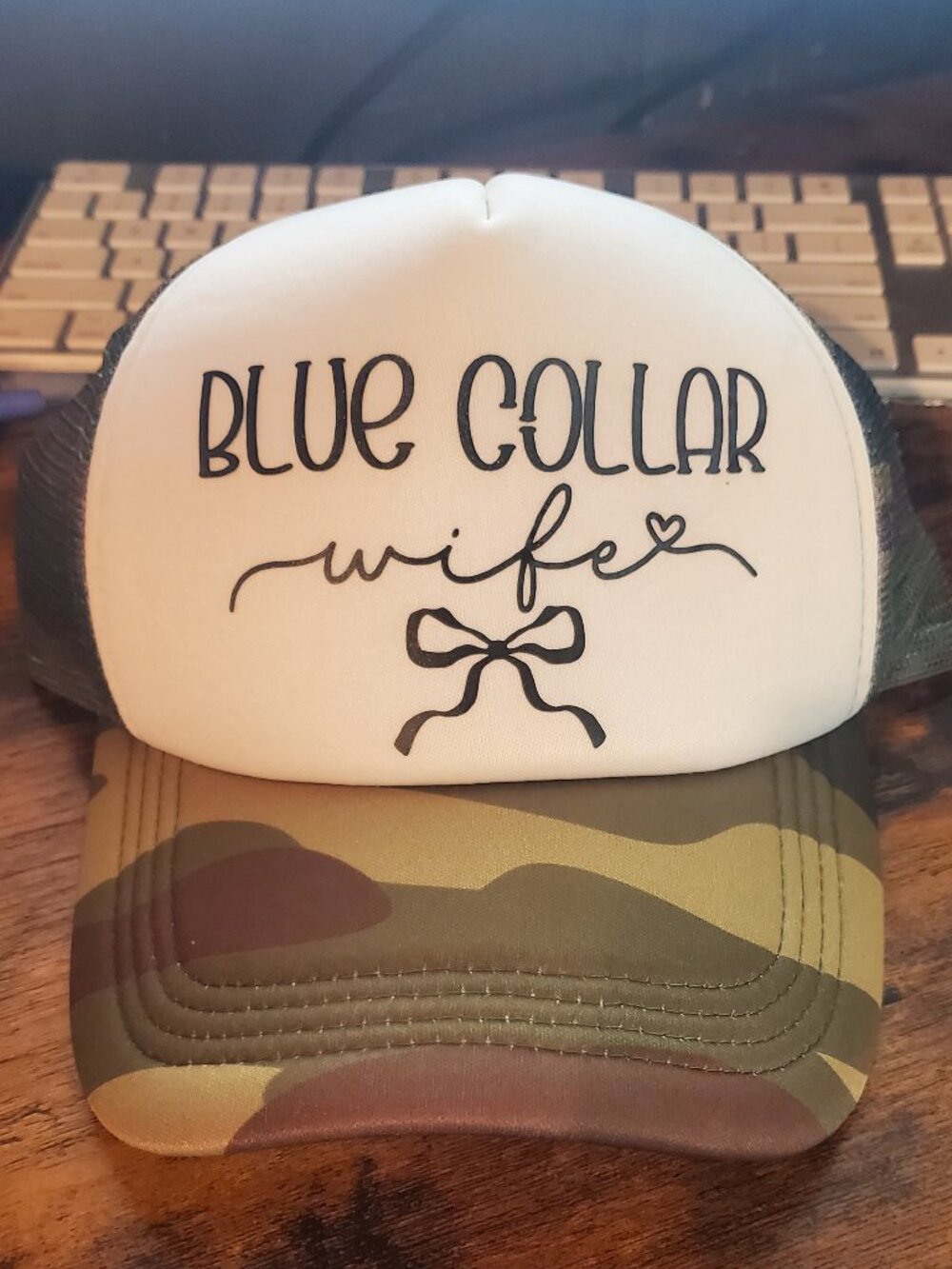 Adorable Blue Collar Wife Camo Snap Back Hat